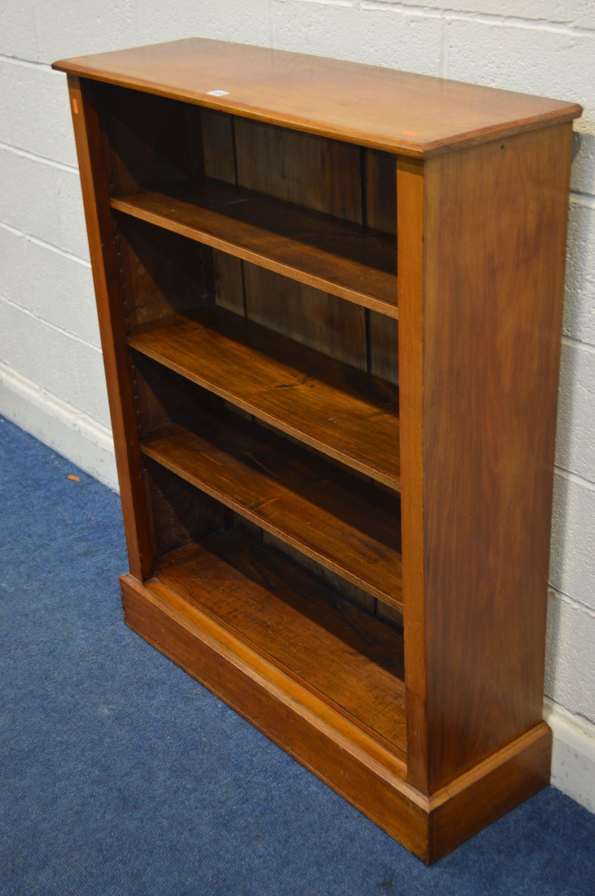 A VICTORIAN WALNUT OPEN BOOKCASE with three adjustable shelves width 95cm x depth 30cm x height - Image 3 of 3