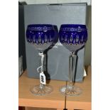 A BOXED PAIR OF WATERFORD CRYSTAL CLARENDON COBALT BLUE HOCK GLASSES (2)