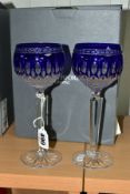 A BOXED PAIR OF WATERFORD CRYSTAL CLARENDON COBALT BLUE HOCK GLASSES (2)