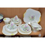 A SHELLEY SECONDS PART TEASET, pattern no 2166, Regent shape cups and jug, comprising a bread and