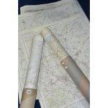 THREE CARDBOARD TUBES OF ORDNANCE SURVEY ONE INCH TO ONE MILE GREAT BRITAIN MAPS, no 7 ,9, 11, 12-