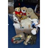 A QUANTITY OF MODERN BEARS AND SOFT TOYS, to include unmarked 1970's nylon plush bear, Dora Mouse