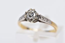 A SINGLE STONE DIAMOND RING, the yellow metal ring set with a round brilliant cut diamond, to the