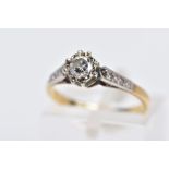 A SINGLE STONE DIAMOND RING, the yellow metal ring set with a round brilliant cut diamond, to the