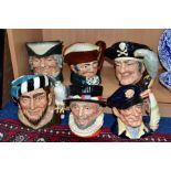 SIX ROYAL DOULTON CHARACTER JUGS, 'Yachtsman' D6820, 'Long John Silver' D6335, 'Old Charley'