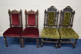 TWO VARIOUS PAIRS OF CARVED OAK PERIOD CHAIRS (4)