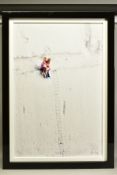 MR KUU (BRITISH CONTEMPORARY) 'HIGH ON LOVE', a limited edition print of figures on a wall, 45/75,