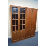 THREE CHERRYWOOD DOUBLE DOOR WARDROBES one with glazed doors width 89cm x depth 61cm x height 210cm