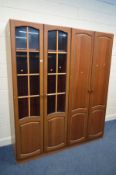 THREE CHERRYWOOD DOUBLE DOOR WARDROBES one with glazed doors width 89cm x depth 61cm x height 210cm