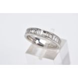 A PLATINUM THREE QUARTER DIAMOND ETERNITY RING, set with a row of rectangular cut diamonds, total