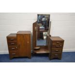 AN 1930'S/40'S OAK TWO PIECE BEDROOM SUITE, comprising a side by side dressing table, with a