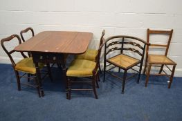 A GEORGIAN MAHOGANY PEMBROOKE TABLE with a single frieze drawer, together with a Victorian balloon