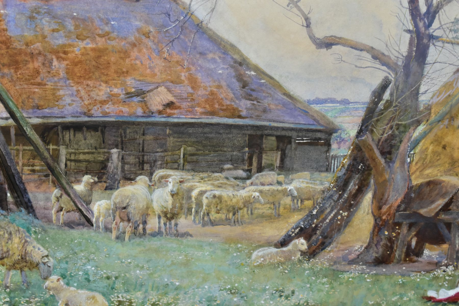 SIR DAVID MURRAY R.A. R.S.W. (1849-1933) 'IN THE FARMYARD', sheep before farm buildings, signed - Image 4 of 4