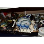 A QUANTITY OF KITCHENALIA AND CERAMICS IN SIX BOXES AND LOOSE, some modern boxed items and vintage
