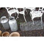 TWO ALUMINIUM MILK CHURNS and a small animal trap