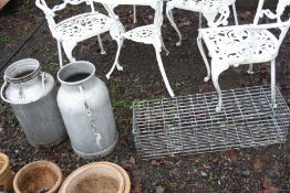 TWO ALUMINIUM MILK CHURNS and a small animal trap