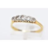 AN EARLY TO MID 20TH CENTURY FIVE STONE DIAMOND HALF HOOP RING, estimated old Swiss and brilliant