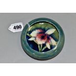 MOORCROFT 'GREEN ORCHID' PATTERN LIPPED BOWL, diameter approximately 11cm, (Condition:- lip possibly