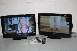 TWO BUSH 22 INCH TV DVD COMBI TVs with two remotes and a Samsung Microwave ( all PAT pass one
