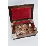 A WOODEN BOX OF MAINLY COPPER COINAGE