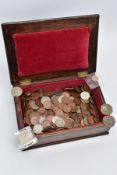 A WOODEN BOX OF MAINLY COPPER COINAGE