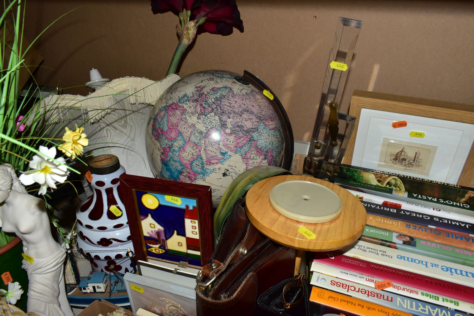 LOOSE PRINTS, BOX OF SEASHELLS, A BOX OF COOKERY BOOKS, ETC, including a modern Danish Scan-Globe - Image 7 of 10