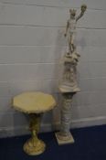 A RESIN OCTAGONAL SCREW TOP OCCASIONAL TABLE, on a putto support, diameter 53cm x height 69cm