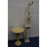 A RESIN OCTAGONAL SCREW TOP OCCASIONAL TABLE, on a putto support, diameter 53cm x height 69cm