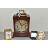 A WUBA WARMINK WESTMINSTER CHIMING MANTEL CLOCK, the walnut finish George III style case, Roman