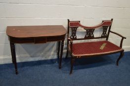 A 19TH CENTURY MAHOGANY D END DINING TABLE, together with an Edwardian two seater sofa (live