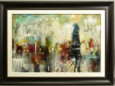 JOHN AND ELLI MILAN (AMERICAN CONTEMPORARY) 'ABSTRACT MONTAGE IV', a mixed media composition from
