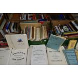 BOOKS, five boxes of miscellaneous titles to include music scores, household and domestic, food