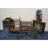 A QUANTITY OF OCCASIONAL FURNITURE, to include a mahogany three tier wall shelf with two drawers,