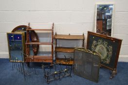 A QUANTITY OF OCCASIONAL FURNITURE, to include a mahogany three tier wall shelf with two drawers,