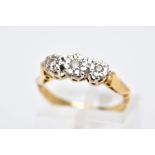 A MID 20TH CENTURY THREE STONE DIAMOND RING, three round brilliant cut diamonds illusion set,