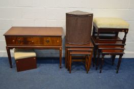 A G PLAN FRESCO NEST OF THREE TABLES (each table with a stained top) together with a modern mahogany