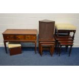 A G PLAN FRESCO NEST OF THREE TABLES (each table with a stained top) together with a modern mahogany