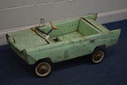 A 1960'S TRI-ANG AUSTIN A60 PEDAL CAR, missing steering wheel, offside front wheel, model engine,