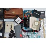 A BOX OF MISCELLANEOUS ITEMS, to include a small box containing cufflinks, coins, badges, etc,