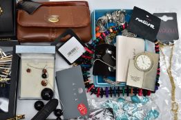 A BOX OF MISCELLANEOUS ITEMS, to include a small box containing cufflinks, coins, badges, etc,