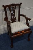 A MODERN MAHOGANY CHIPPENDALE STYLE CHILDS OPEN ARMCHAIR