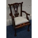 A MODERN MAHOGANY CHIPPENDALE STYLE CHILDS OPEN ARMCHAIR