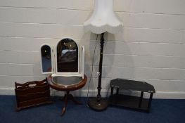 A QUANTITY OF OCCASIONAL FURNITURE, to include a mahogany standard lamp with a fabric shade,