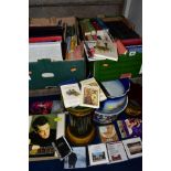TWO BOXES OF BOOKS AND LOOSE, CERAMIC JARDINIERES AND A STAND ETC, including boxed set of