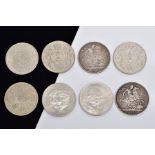 EIGHT COMMEMORATIVE COINS, to include an 1821 Georgius IIII coin, an 1895 Victoria coin, a 1965