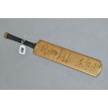 A MINIATURE B.WORSOP MARYLEBONE EXTRA SPECIAL CRICKET BAT, signed to the front with autographs of
