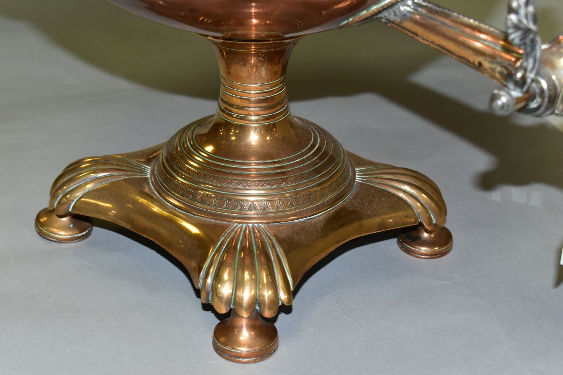 A VICTORIAN COPPER URN SAMOVAR, the circular pull off cover with fluted and gadrooned decoration, - Image 5 of 7