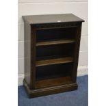 A DARK ERCOL OPEN BOOKCASE, width 65cm x depth 34cm x height 93cm