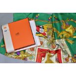 A BOXED HERMES SILK SCARF, designed by Cathy Latham circa 1988, the architectural/theatre motifs