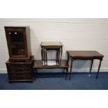 FIVE PIECES OF MODERN MAHOGANY FURNITURE, to include a serpentine card table with a fold over top